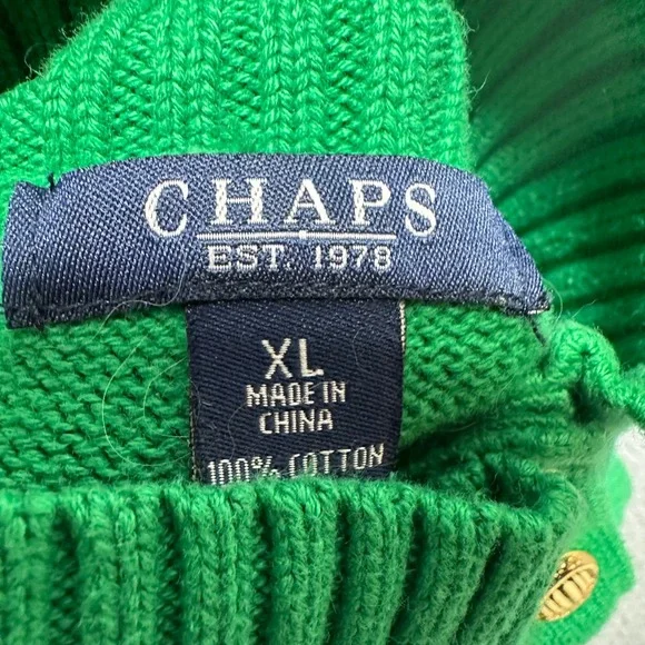 Chaps Womens Green Mock Neck Button Detail Sweater XL 100% Cotton - Picture 3 of 8